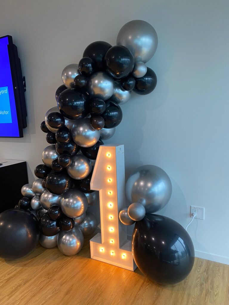 balloon decor and the marquee number, 1